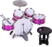 Kinderen drumstel - muziekinstrument speelgoed - 5 drums - met kleine bekkenkruk - drumstokken - verjaardagscadeaus - speelgoed - voor jongens meisjes - roze