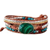 Marama - wikkelarmband Green Waves - dames armband - Malachiet - 50 cm - cadeautje voor haar