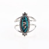 Dottilove Verstelbare Ring - Dames Ring Turquoise Steen - Slang - Witgoudkleurig Verguld Stalen Ring
