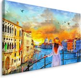 Schilderij - Uitzicht over Venetië, Kleurrijke Print op Canvas