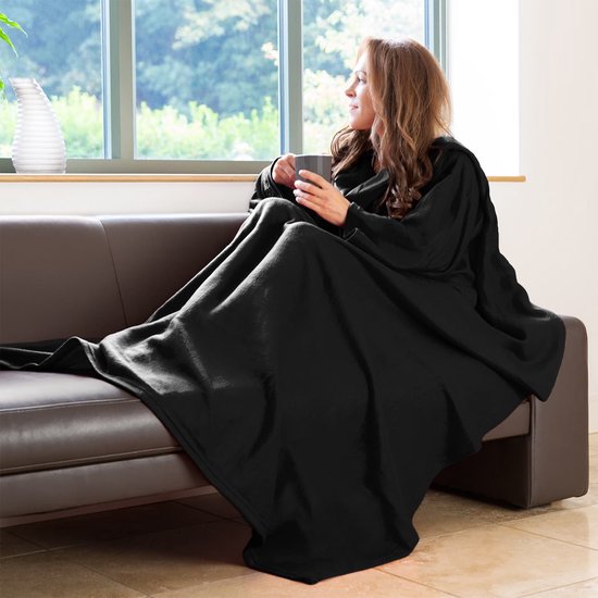 Snug Rug Cosy - Couverture polaire avec manches - Noir - Couverture TV - Plaid - Couverture thermique
