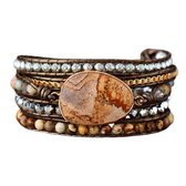 Marama - Wikkelarmband Desert Moon - edelsteen Jaspis - donkerbruin leer - 83.5 cm - cadeautje voor haar