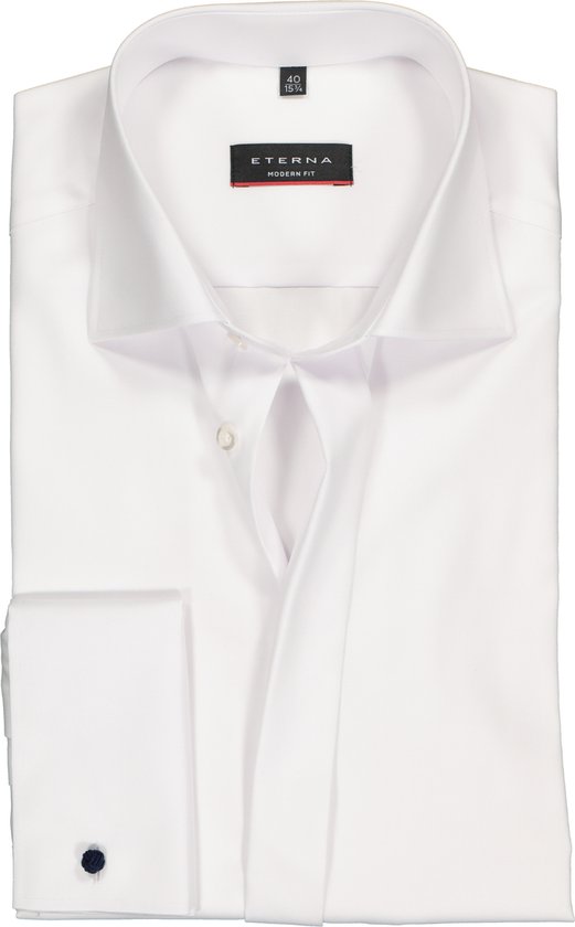 ETERNA modern fit overhemd mouwlengte 7 - twill dubbele manchet - wit - Strijkvrij - Boordmaat:
