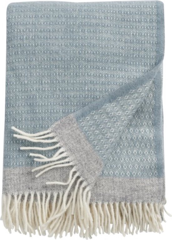 Klippan - Plaid - Harald - Dusty Blue Grey - Soft Blue Grijs Wool White - 130cm x 200 cm - 100% laine -