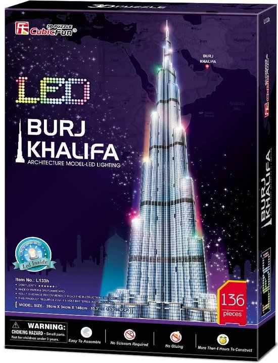 CubicFun Puzzles 3D pour adultes Dubai Burj Khalifa Night Edition 146CM  avec éclairage... | bol.com
