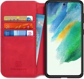 DG Ming Samsung Galaxy S21 FE Hoesje Retro Wallet Book Case Rood
