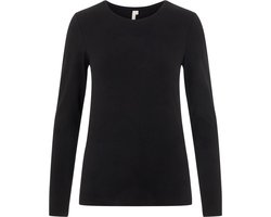 Dames ondershirt lange mouw - Long Tee - Katoenen T-shirt lange mouwen - Wit - Zwart - Zwart / L