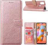 LuxeBass Telefoon Wallet Bookcase voor Samsung Galaxy A6 Plus 2018 - Portemonnee telefoonhoesje voor Bankpassen - Kunstleer - Siliconen Houder - Magnetische sluiten- Rose goud - bo