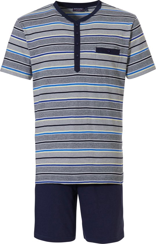 Pastunette for Men - Stripes - Shortama - Grijs/Blauw - Maat S