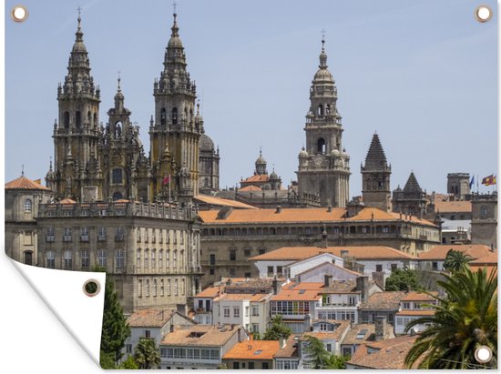 Tuin decoratie Cityscape van Santiago de Compostella - 40x30 cm - Tuindoek - Buitenposter