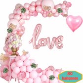 Baloba® BallonnenBoog Roze met Love Folie Ballon - Valentijn Versiering met Papieren Confetti Ballonnen - Verjaardag Bruiloft Versiering - 80 Helium Ballonnen