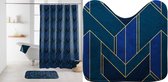 Livetti | Badkamer Set | 3 Delige | Badmat 45x75 cm | Douchegordijn 180x200 cm | WC-mat 45x45 cm | Achille