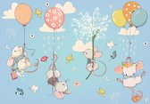 Vliesbehang Muisjes aan Ballonnen XXL – fotobehang – Kinderkamer behang – 368 x 254 cm