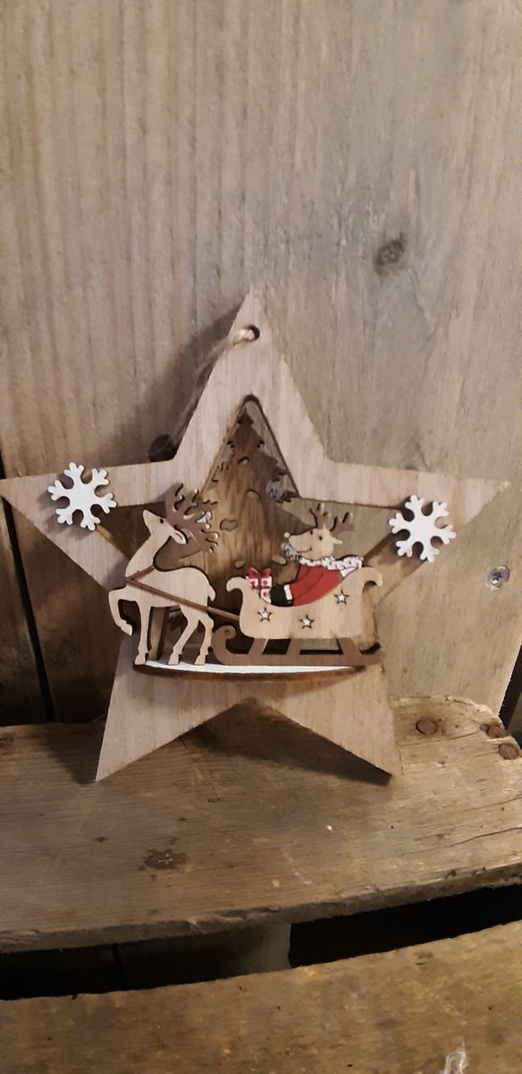Houten - Ster - Assorti - set van 4 - Kerst - Hanger -
