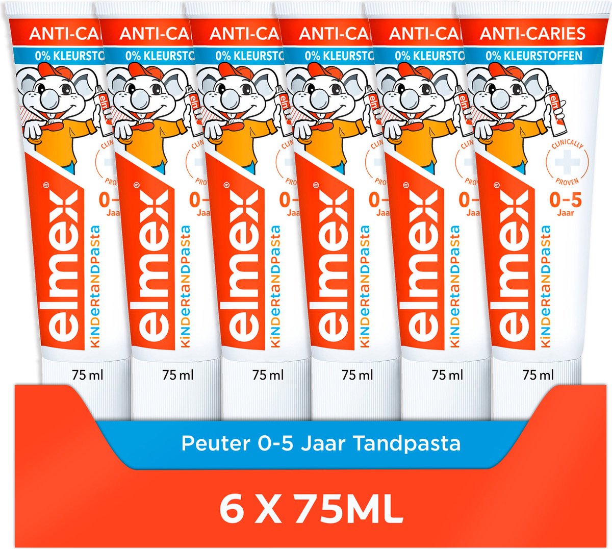 Elmex Peuter (0 tot 5 jaar) Kindertandpasta - 6 x 75ml - Voor Kinderen 0-5 Jaar - Voordeelverpakking