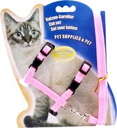 Nobby Kat - Katten - Kattentuigje met Looplijn - Kattenhalsband met Belletje - Looplijn Kat - Tuigje Kat - Roze