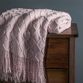 Gebreid Warmtedeken - 130 x 150 - Roze - Fleece deken - Extra Zacht - Knuffeldeken - Plaid