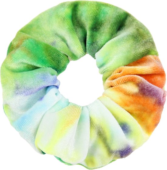 Foto: Marble tie dye velvet scrunchie haarwokkel multi kleuren donker 