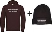 Set wintersport hoodie zwart L + muts - Better winterhands than snowballs - wit - soBAD. | Foute apres ski outfit | kleding | verkleedkleren | wintersport beanie | wintersporttruie