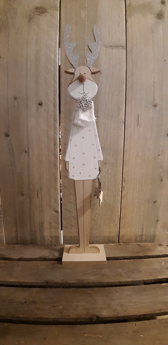 Houten - Eland - 60 cm Hoog - Sneeuwvlokken - Glitter