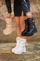 Kopir - beige dames snowboots/ laars  lakleer - Maat 37