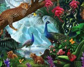 Diamond Painting Pakket - Jungle met Dieren - 50x40 cm - Complete Set - Volledige Bedekking - Ronde Steentjes