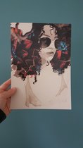 'Flower Power 1' | Kunst Poster | merk: MadameRuiz | A4 formaat | gerecycled papier | Afrikaanse vrouw met bloemen patroon - Kunst aan de muur - Wanddecoratie - Woonaccessoire - De