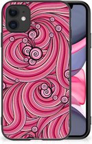 Smartphone Hoesje iPhone 11 Back Case TPU Siliconen Hoesje met Zwarte rand Swirl Pink