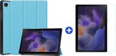 Arara Hoes Geschikt voor Samsung Galaxy Tab A8 (2021/2022) Tri-Fold tablethoes + tempered glass screenprotector - Licht Blauw