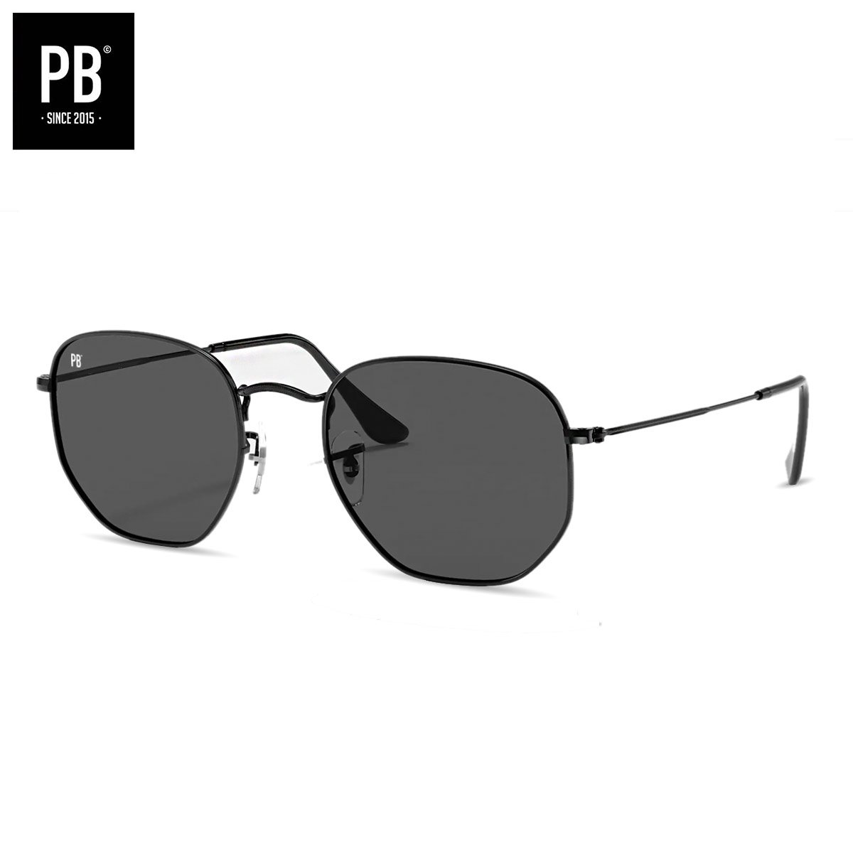 PB Sunglasses - Hex Metal Black. - Zonnebril heren en dames - Hexagon stijl - Gepolariseerd - Metalen frame