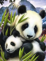 TOPMO -Panda moeder en kindje- Diamond painting- HQ Diamond Painting pakket - VOLLEDIG dekkend - Diamant Schilderen - voor Volwassenen – ROND- 40X50CM