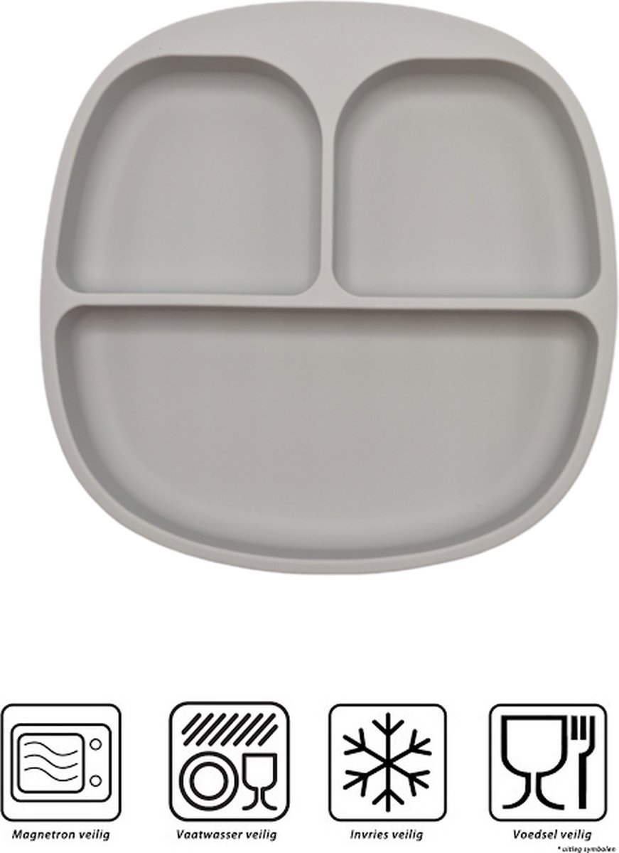 Goedkoopste Baby - Baby Bordjes - Kinderservies - Kinderbord - met zuignap - Onbreekbaar - 19x19 - Grijs