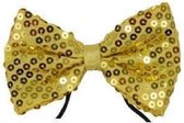 Vlinderstrikje/das goud met pailletten verkleedaccessoires voor volwassenen - Feest strikjes
