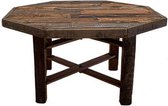 Tafel  - bijzettafel - grof houte- 8 hoekig blad  - Houten bloementafel -  trendy  -  H35cm