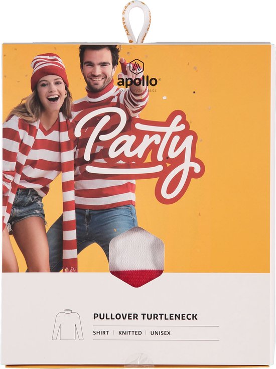 Pull Carnaval Tricoté - Col Roulé - Rouge - Wit - Taille L - Déguisements - Déguisements Femme - Costumes Carnaval Homme - Apollo