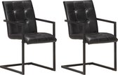 Decoways - Eetkamerstoelen 2 stuks echt leer zwart