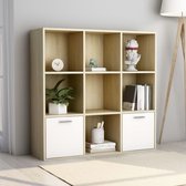 Decoways - Boekenkast 98x30x98 cm spaanplaat wit en sonoma eikenkleurig
