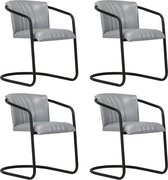 Decoways - Eetkamerstoelen 4 st echt leer grijs