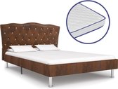 Decoways - Bed met traagschuim matras stof bruin 140x200 cm
