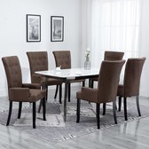 Decoways - Eetkamerstoelen met armleuningen 6 st stof bruin