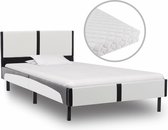 Decoways - Bed met matras kunstleer wit en zwart 90x200 cm