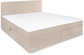 Beddenleeuw Boxspring Bed Lana met Opbergruimte - 140x210 - Incl. Hoofdbord + Topper - Ecru