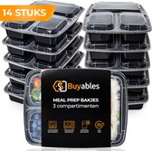 Meal Prep Bakjes - 3 Compartimenten - 14 Stuks - Incl. 6 recepten - Magnetron Bakjes Met Deksel - Vriezer Bakjes Met Deksel - Vershoudbakjes - Diepvriesbakjes - Vershouddoos - BPA