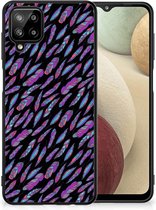 Backcover Soft Siliconen Hoesje Geschikt voor Samsung Galaxy A12 Telefoonhoesje met Zwarte rand Feathers Color