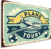Schilderij - Plane Tours, Reclame Bord, Premium Print op Canvas