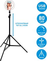 Selfie Ringlamp - met Statief - 210 cm - 3 Warmte- en Lichtstanden - Social Media en Vlogs - USB - Smartphone - led