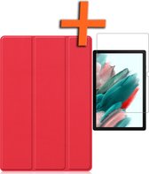 Hoes Geschikt voor Samsung Galaxy Tab A8 Hoes Tri-fold Tablet Hoesje Case Met Screenprotector - Hoesje Geschikt voor Samsung Tab A8 Hoesje Hardcover Bookcase - Rood.