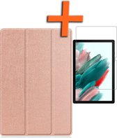 Hoes Geschikt voor Samsung Galaxy Tab A8 Hoes Tri-fold Tablet Hoesje Case Met Screenprotector - Hoesje Geschikt voor Samsung Tab A8 Hoesje Hardcover Bookcase - Rosé goud