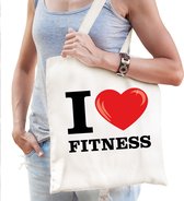 Katoenen tasje I love fitness wit voor dames en heren - Cadeautasjes - Verjaardag / bedankt tassen / shoppers