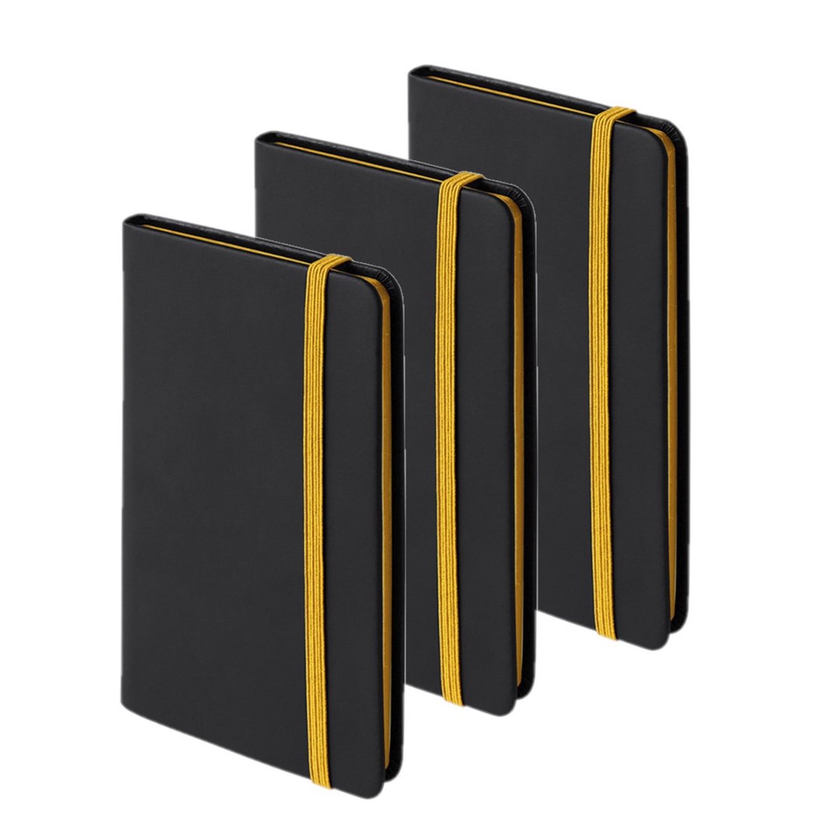 Set van 5x stuks schriften/notitieboekje pu-leer kaft geel met elastiek 9 x 14 cm - 80x gekleurde blanco paginas